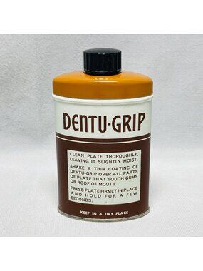 Vintage Dentu-Grip Adhesive Tin 2.5 Oz By Block Drug Co USA